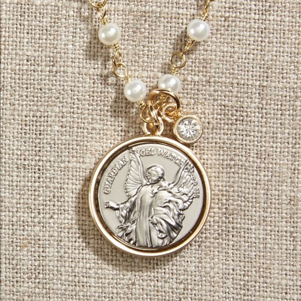 Guardian Angel Necklace on Pearl Chain